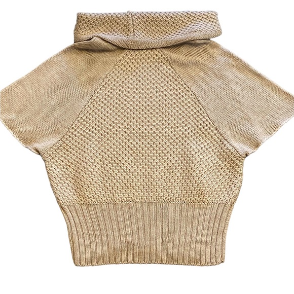 Camel /tan acrylic wool blend shorts sleeved sweater/ vest with cowl nec… - Picture 6 of 9